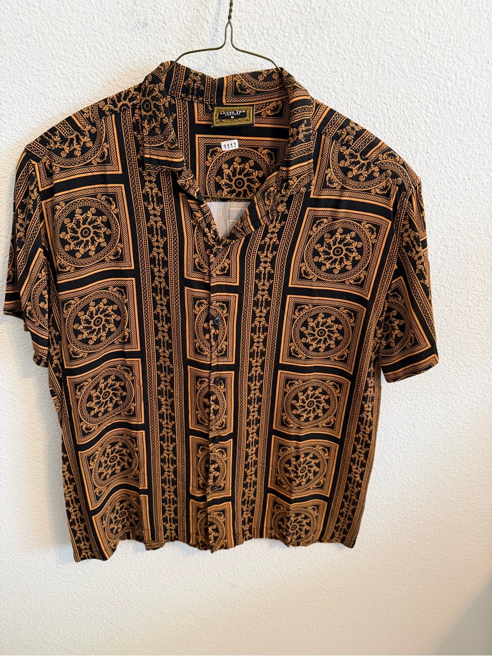 Patterned Black & Brown Short Sleeve Dress Shirt
